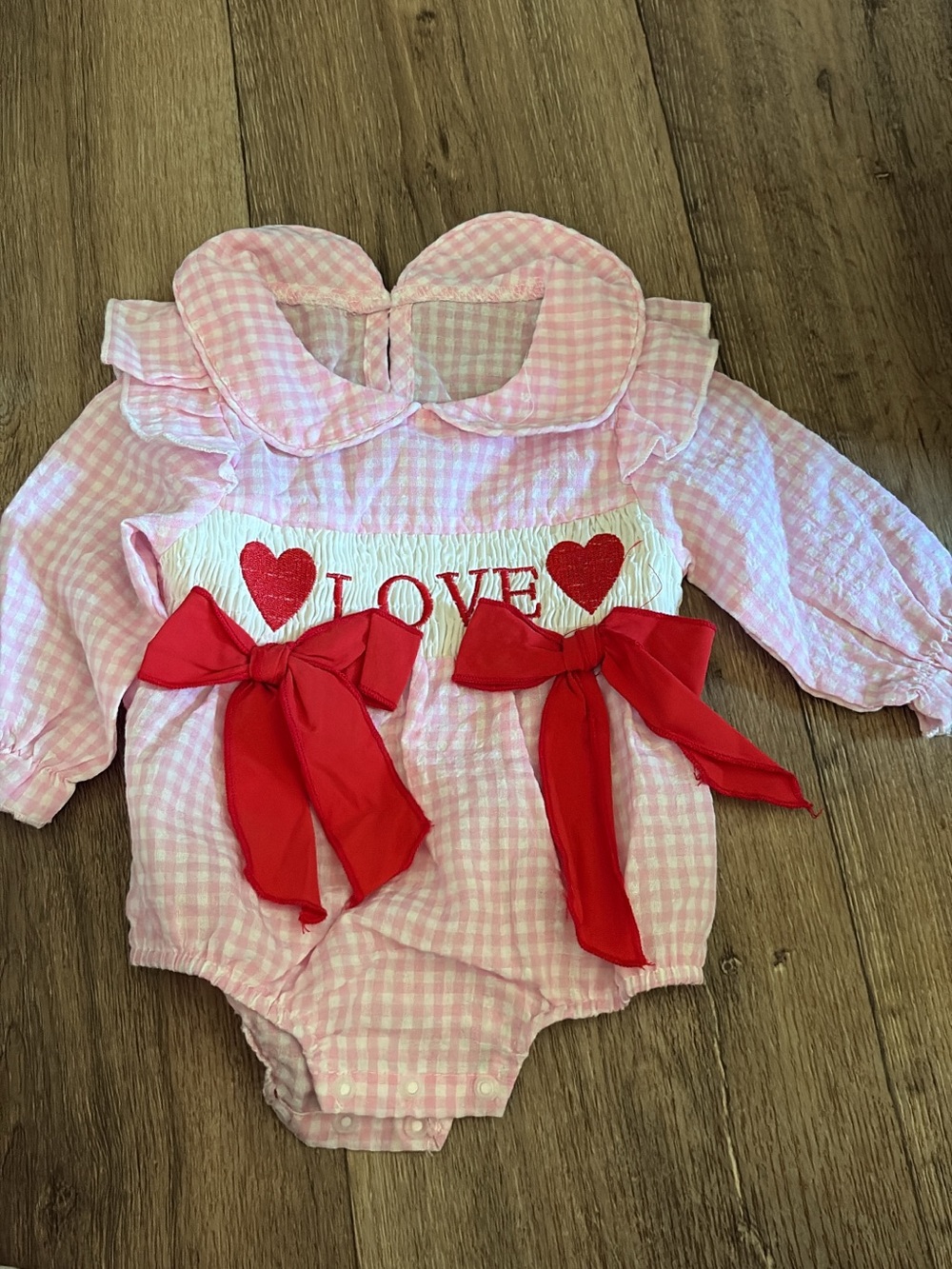 Amazon Pink Gingham Baby One-Piece with Red Bows & Hearts